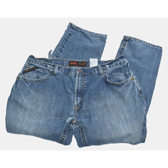 Ariat FR M5 Jeans Size 42x32 Blue Denim Slim Straight Flame Resistant -Flaws- - Picture 1 of 13